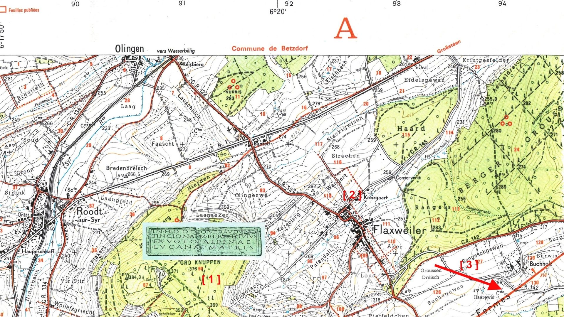 auszug aus der römischen karte flaxweiler veraudunus